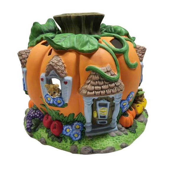 Partylite Pumpkin House And Mice Fall Autumn Tealight Candle Luminary Decoration - Picture 1 of 13